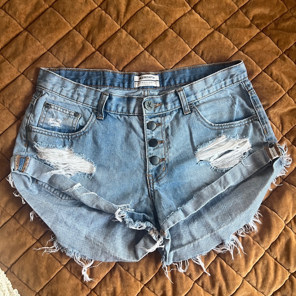 One Teaspoon Blue Distressed Jean Shorts